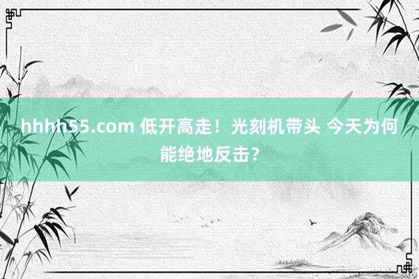 hhhh55.com 低开高走！光刻机带头 今天为何能绝地反击？